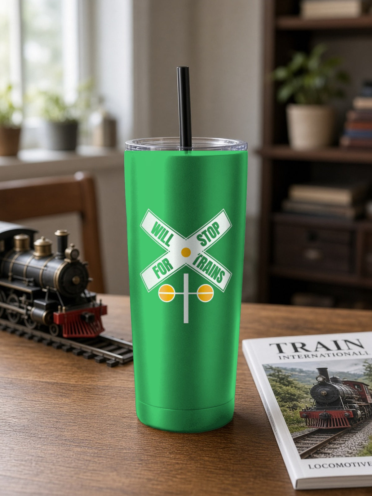 Will Stop For Trains Insulated Tumbler 20oz – Green