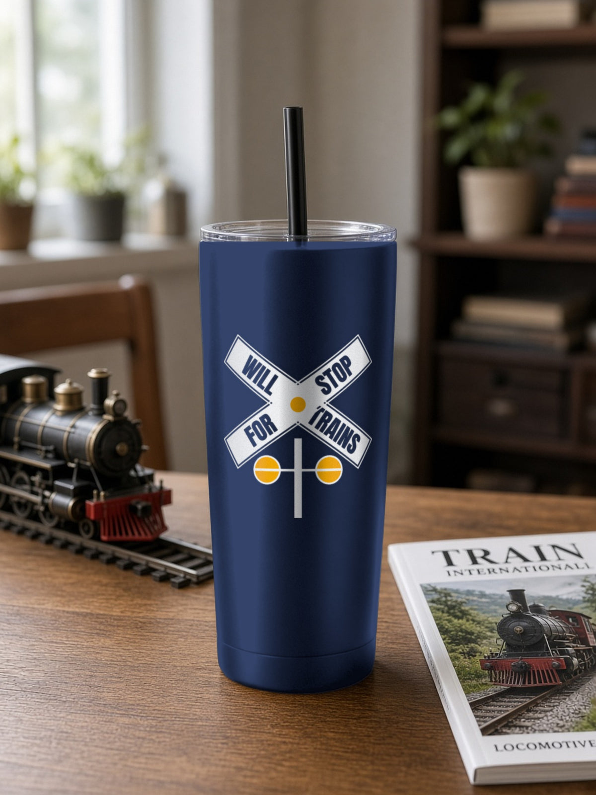 Will Stop For Trains Insulated Tumbler 20oz – Navy