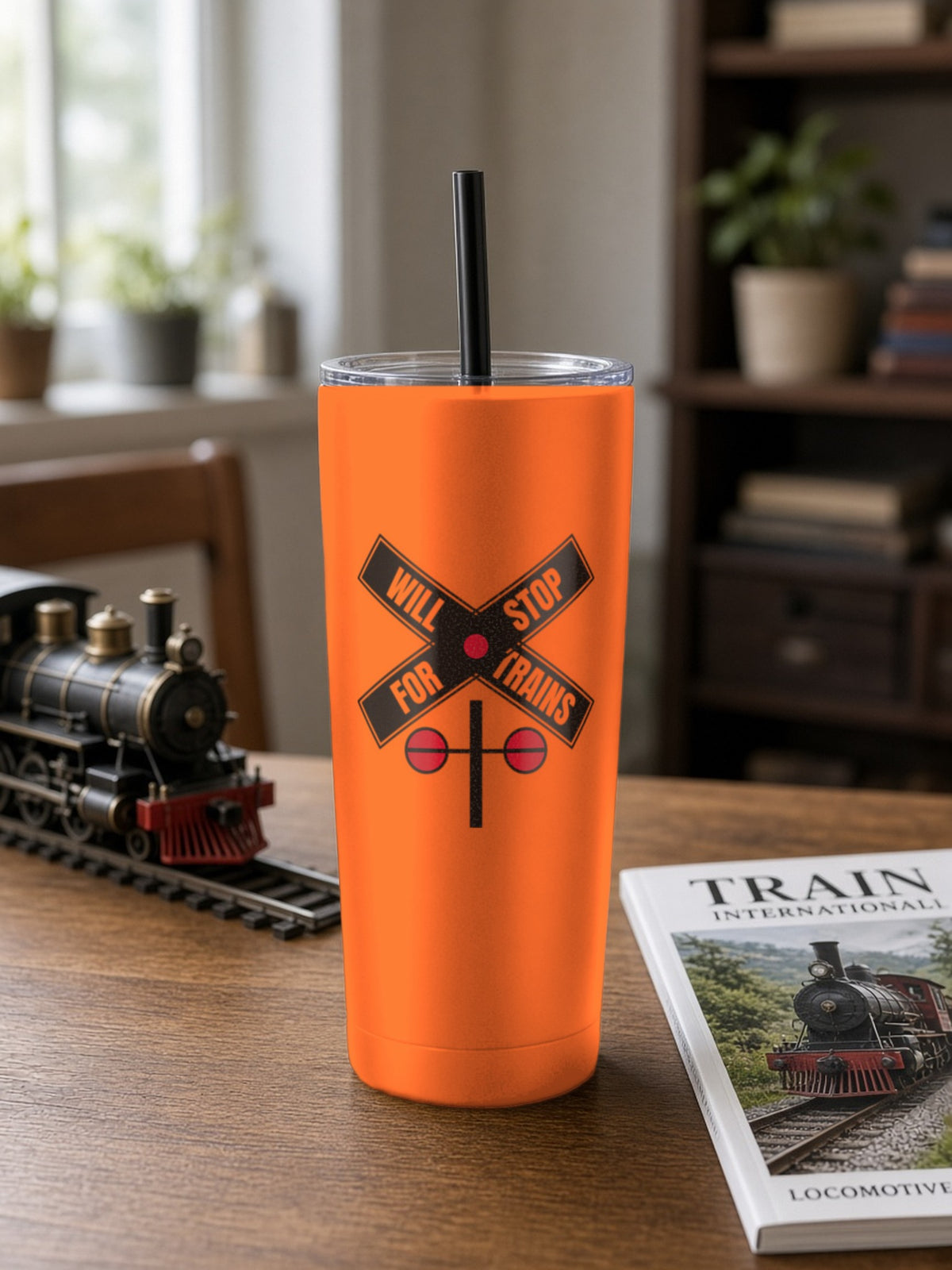 Will Stop For Trains Insulated Tumbler 20oz – Orange
