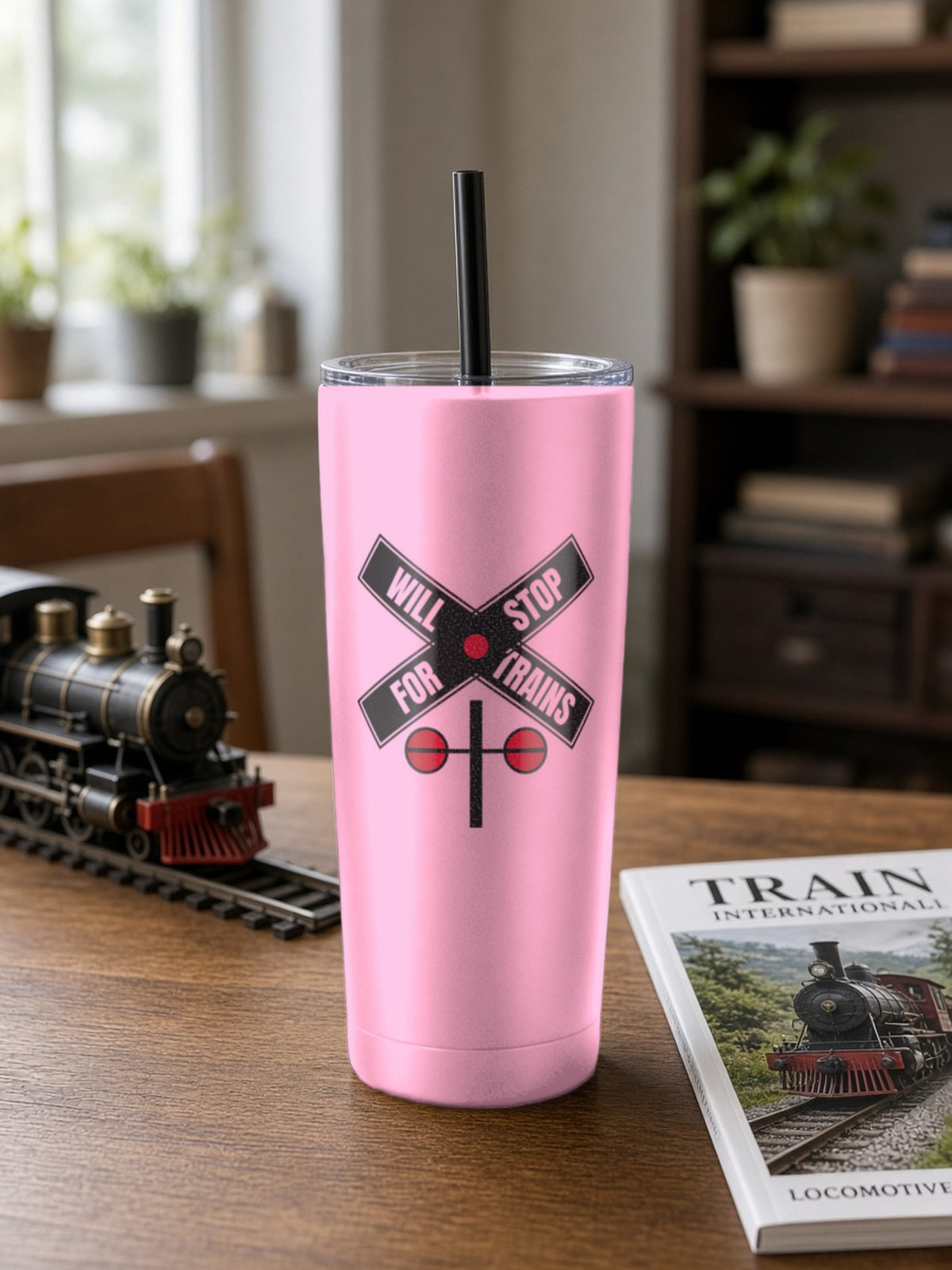 Will Stop For Trains Insulated Tumbler 20oz – Pink