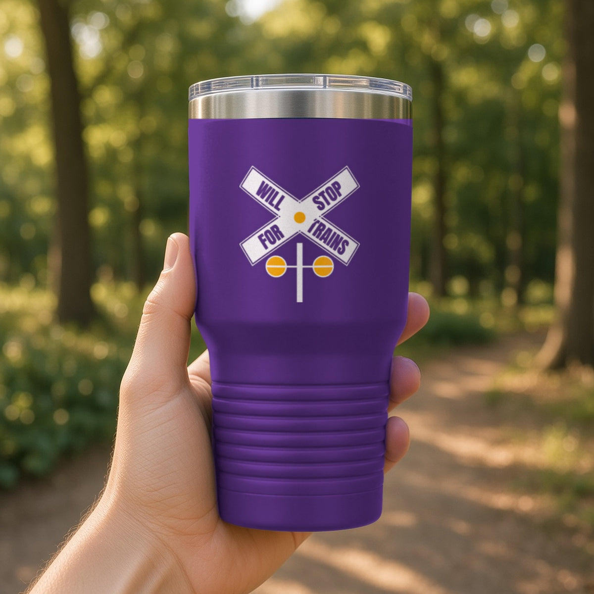 Will Stop For Trains Insulated Tumbler 30oz – Dark Purple