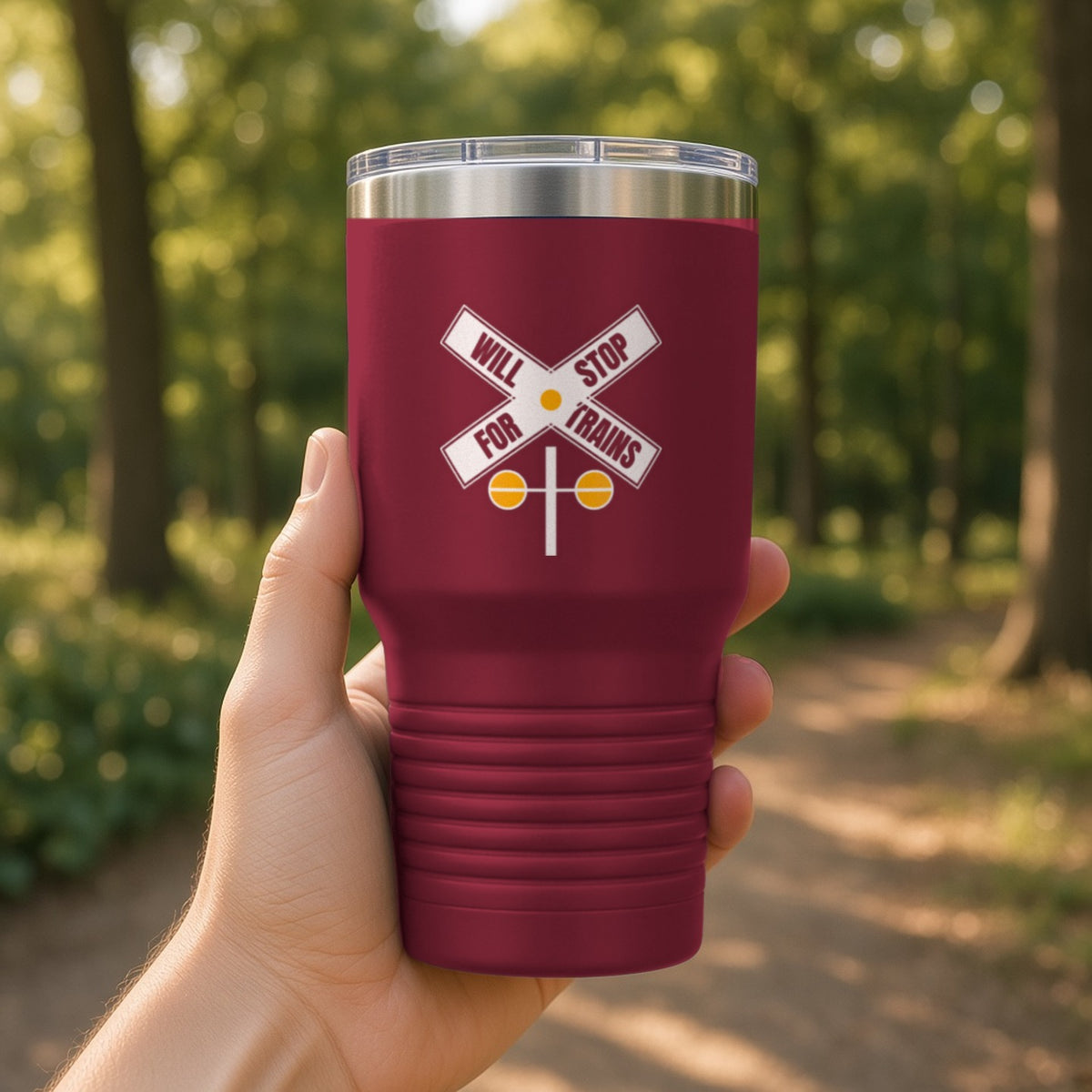 Will Stop For Trains Insulated Tumbler 30oz – Maroon