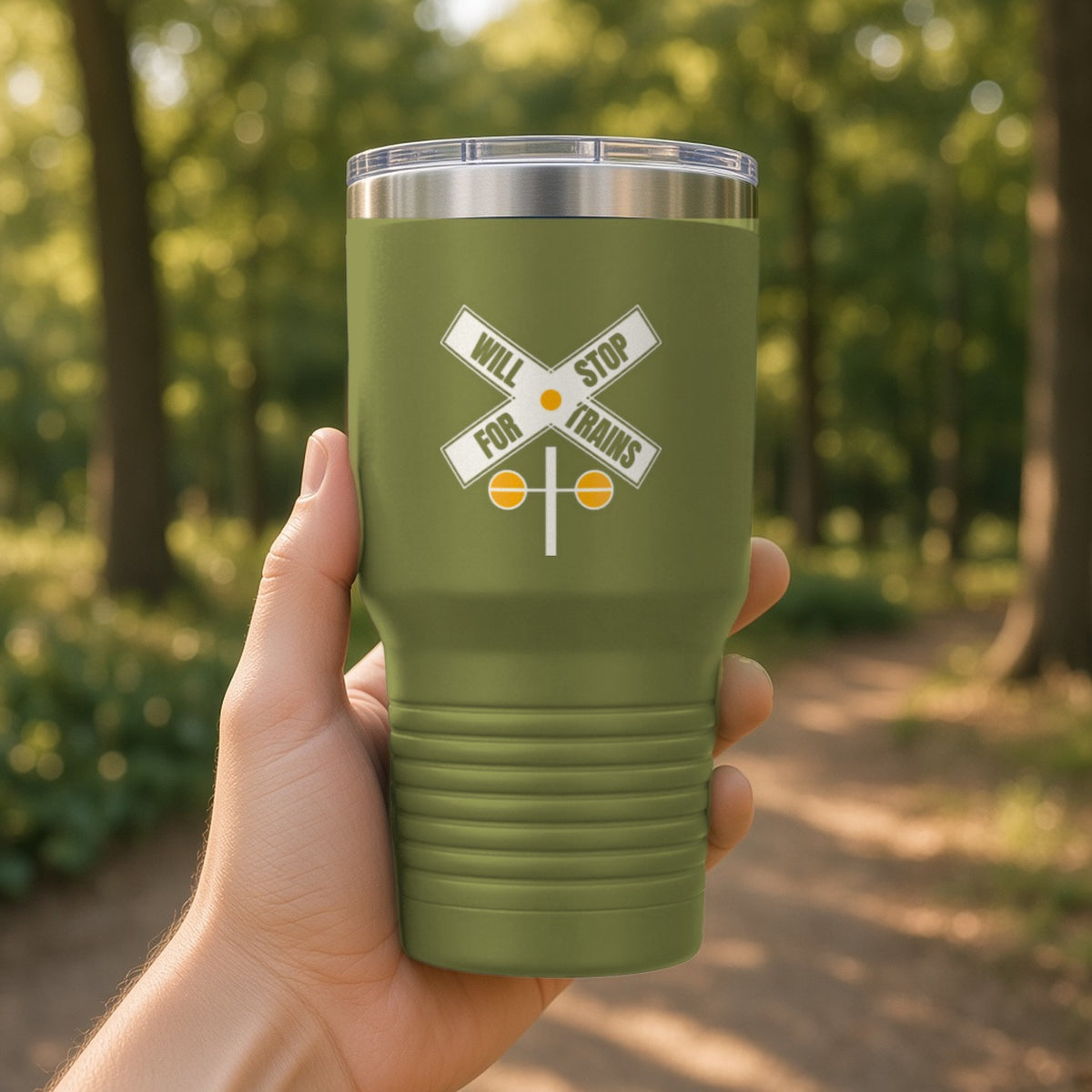 Will Stop For Trains Insulated Tumbler 30oz – Olive Green