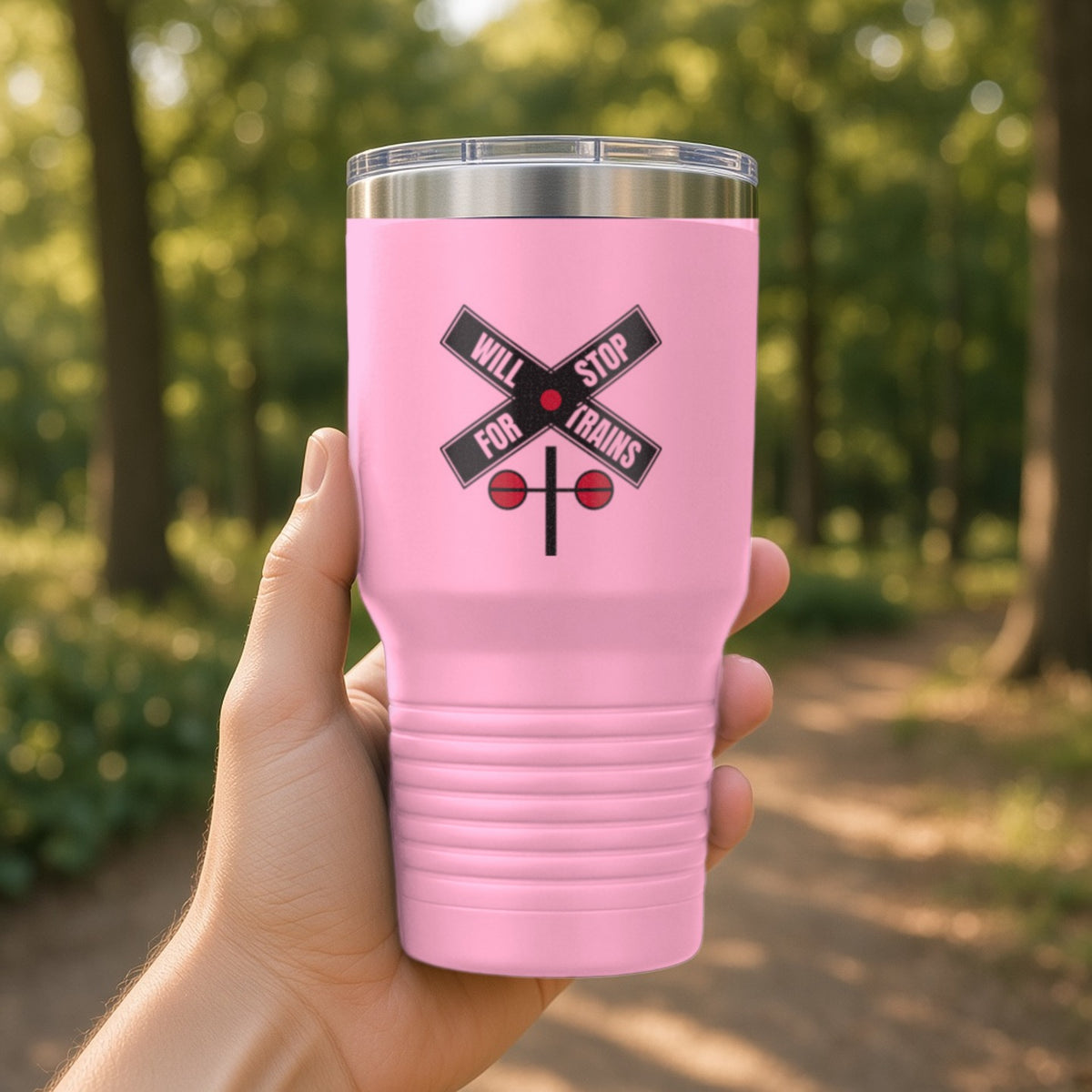 Will Stop For Trains Insulated Tumbler 30oz – Pink