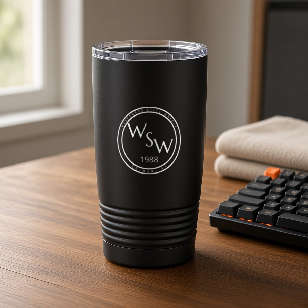 Wiregrass Steel Wheels Insulated Tumbler 20oz – Black