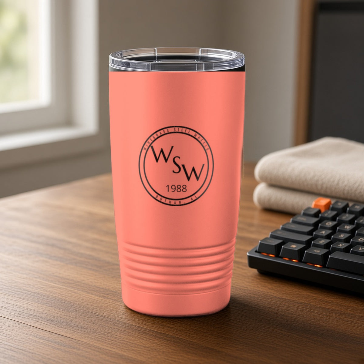 Wiregrass Steel Wheels Insulated Tumbler 20oz – Coral