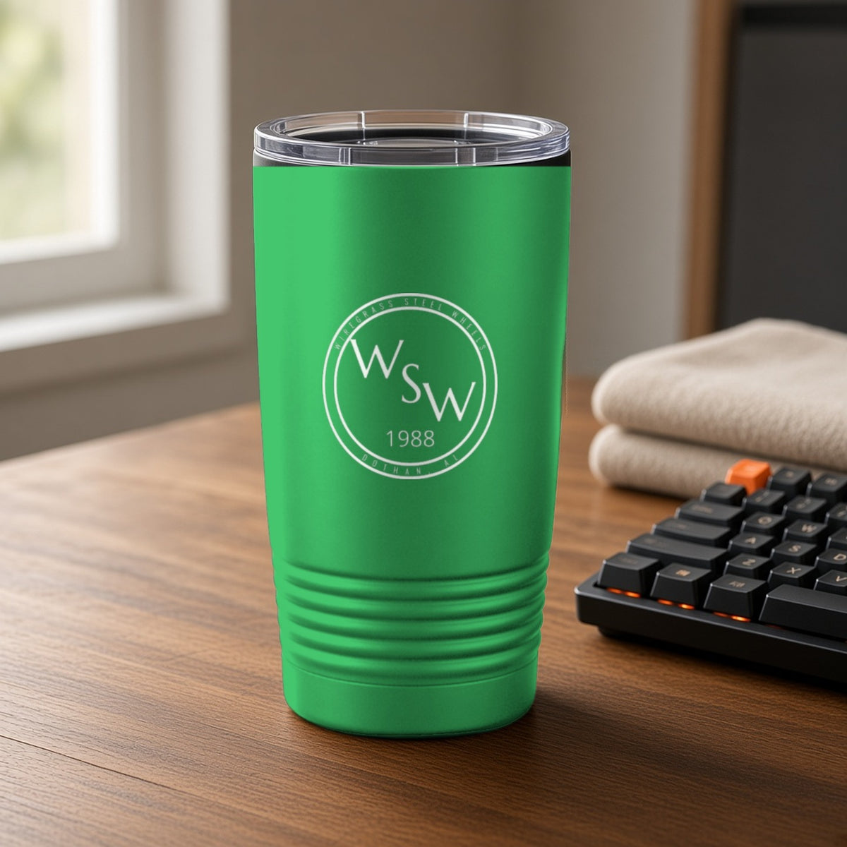 Wiregrass Steel Wheels Insulated Tumbler 20oz – Green