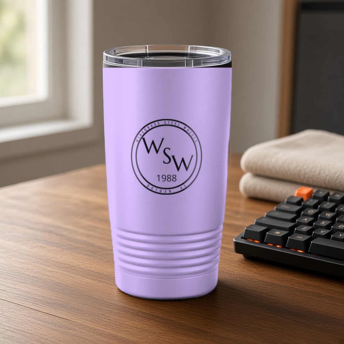 Wiregrass Steel Wheels Insulated Tumbler 20oz – Light Purple
