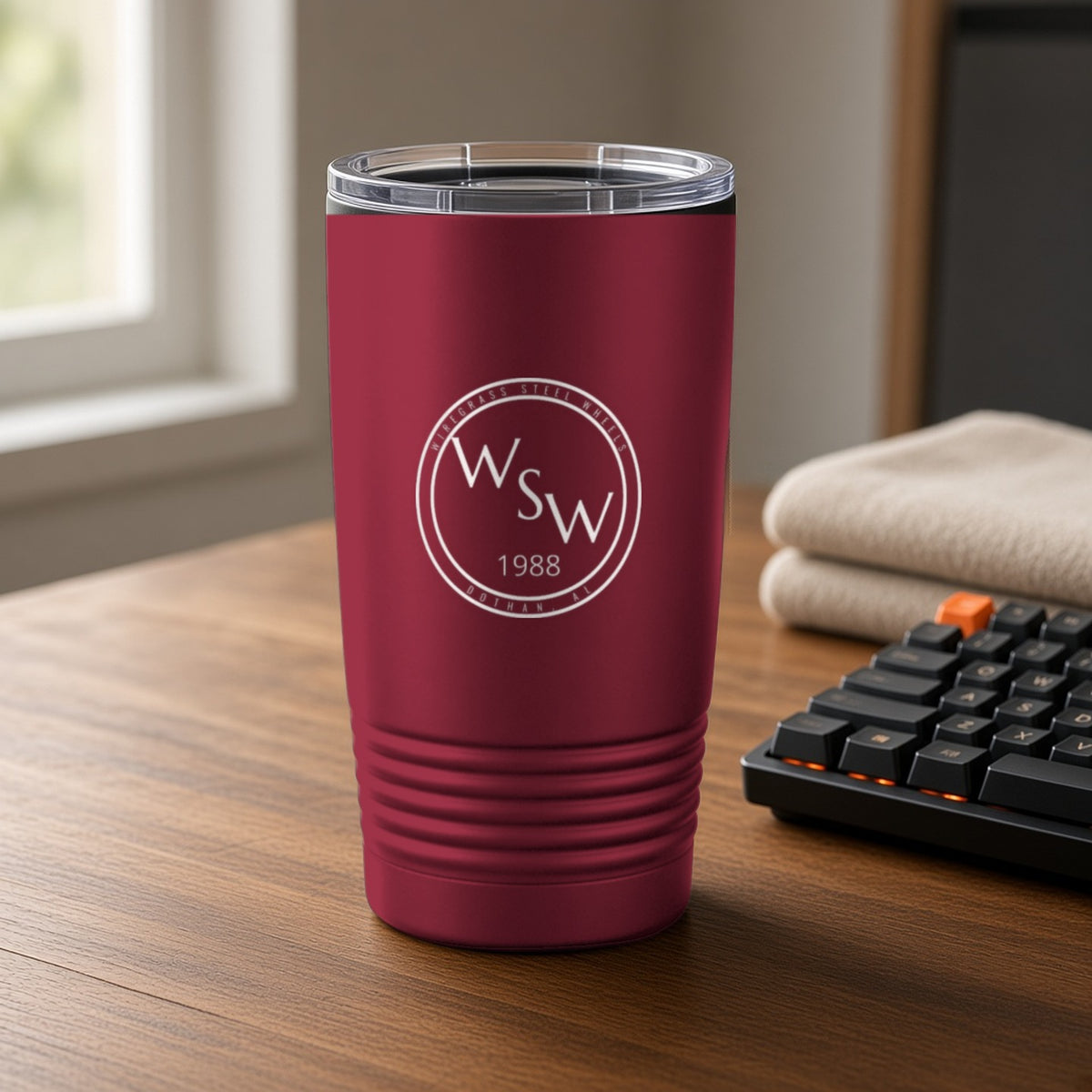 Wiregrass Steel Wheels Insulated Tumbler 20oz – Maroon