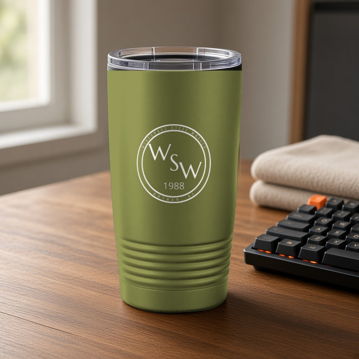 Wiregrass Steel Wheels Insulated Tumbler 20oz – Olive Green