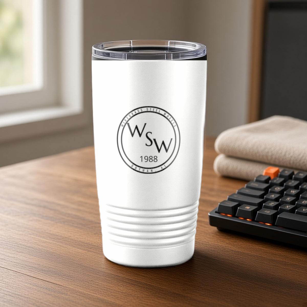 Wiregrass Steel Wheels Insulated Tumbler 20oz – White