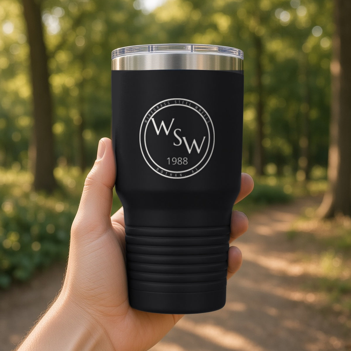 Wiregrass Steel Wheels Insulated Tumbler 30oz – Black