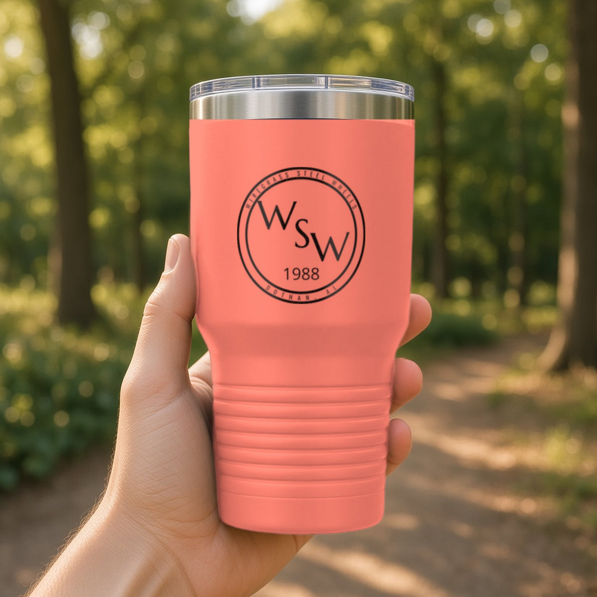Wiregrass Steel Wheels Insulated Tumbler 30oz – Coral