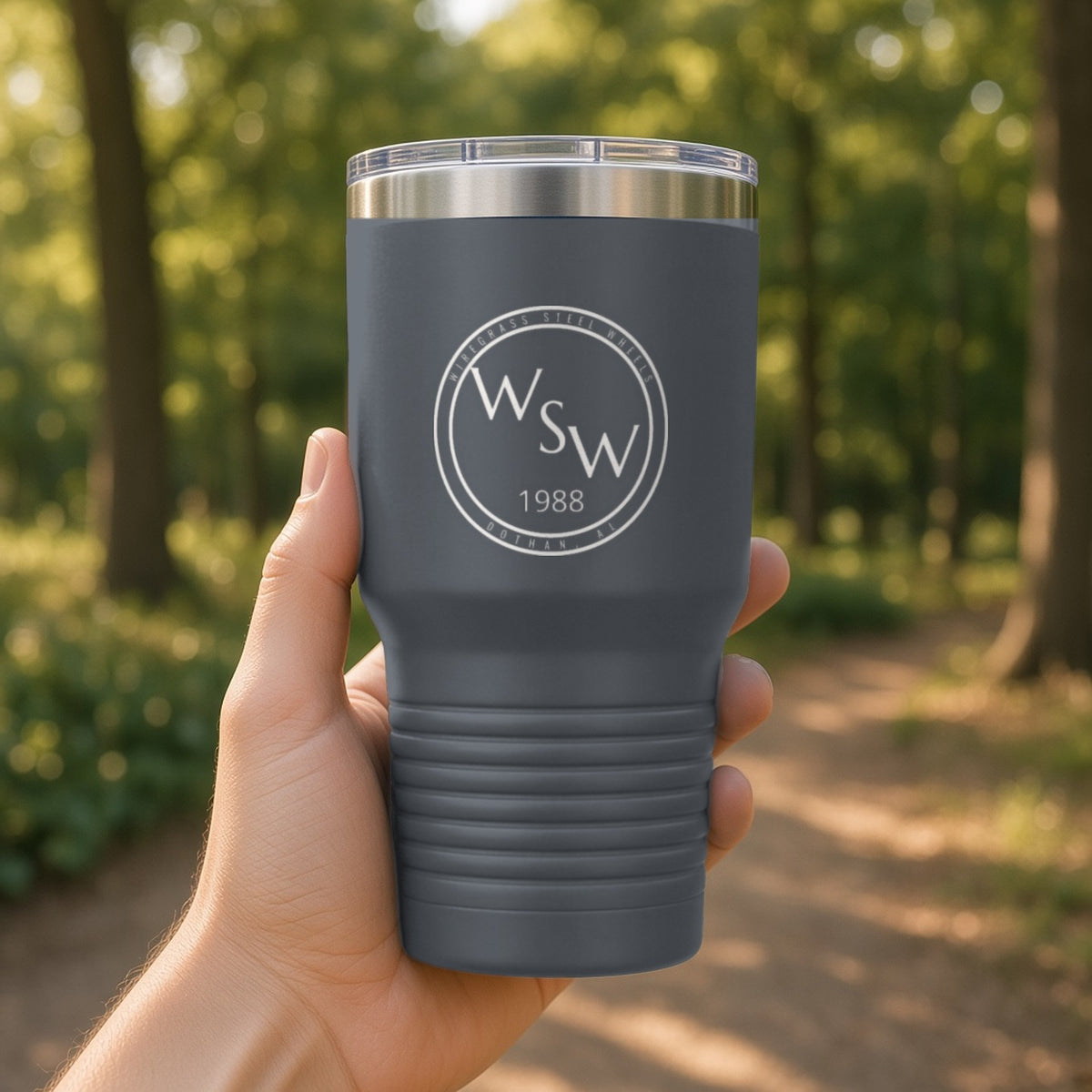 Wiregrass Steel Wheels Insulated Tumbler 30oz – Dark Gray