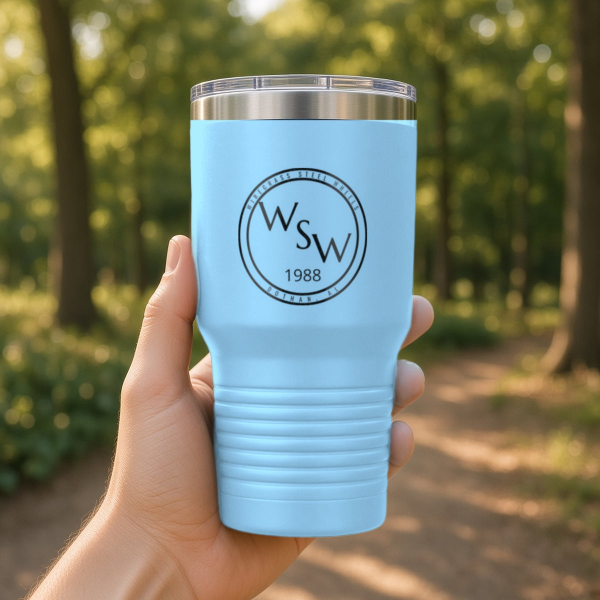 Wiregrass Steel Wheels Insulated Tumbler 30oz – Light Blue