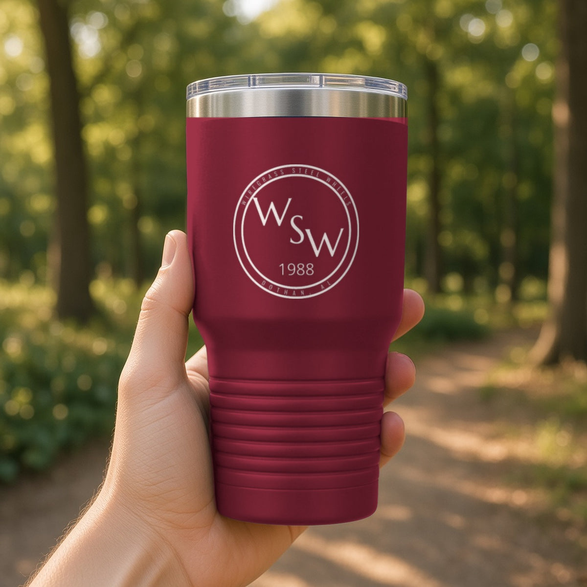 Wiregrass Steel Wheels Insulated Tumbler 30oz – Maroon
