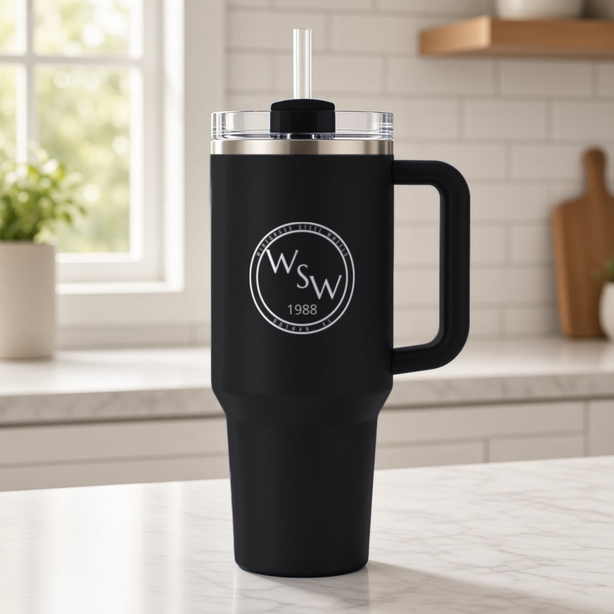 Wiregrass Steel Wheels Insulated Tumbler 40oz Engraved – Black