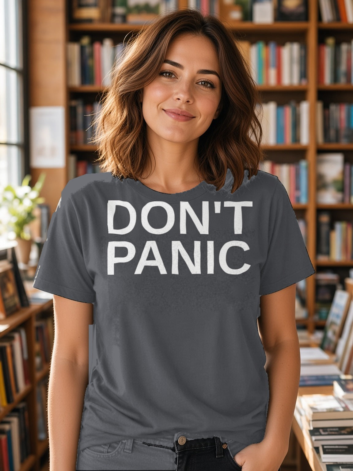 DON'T PANIC Big Text Tee – Asphalt