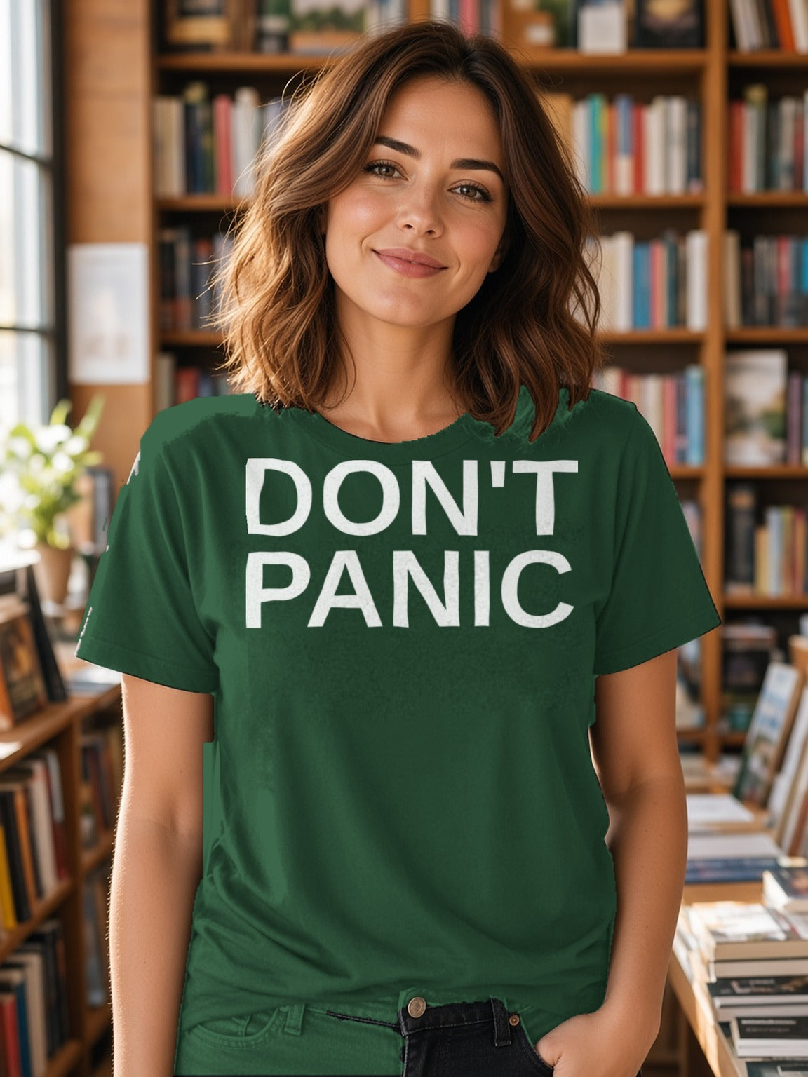 DON'T PANIC Big Text Tee – Forest