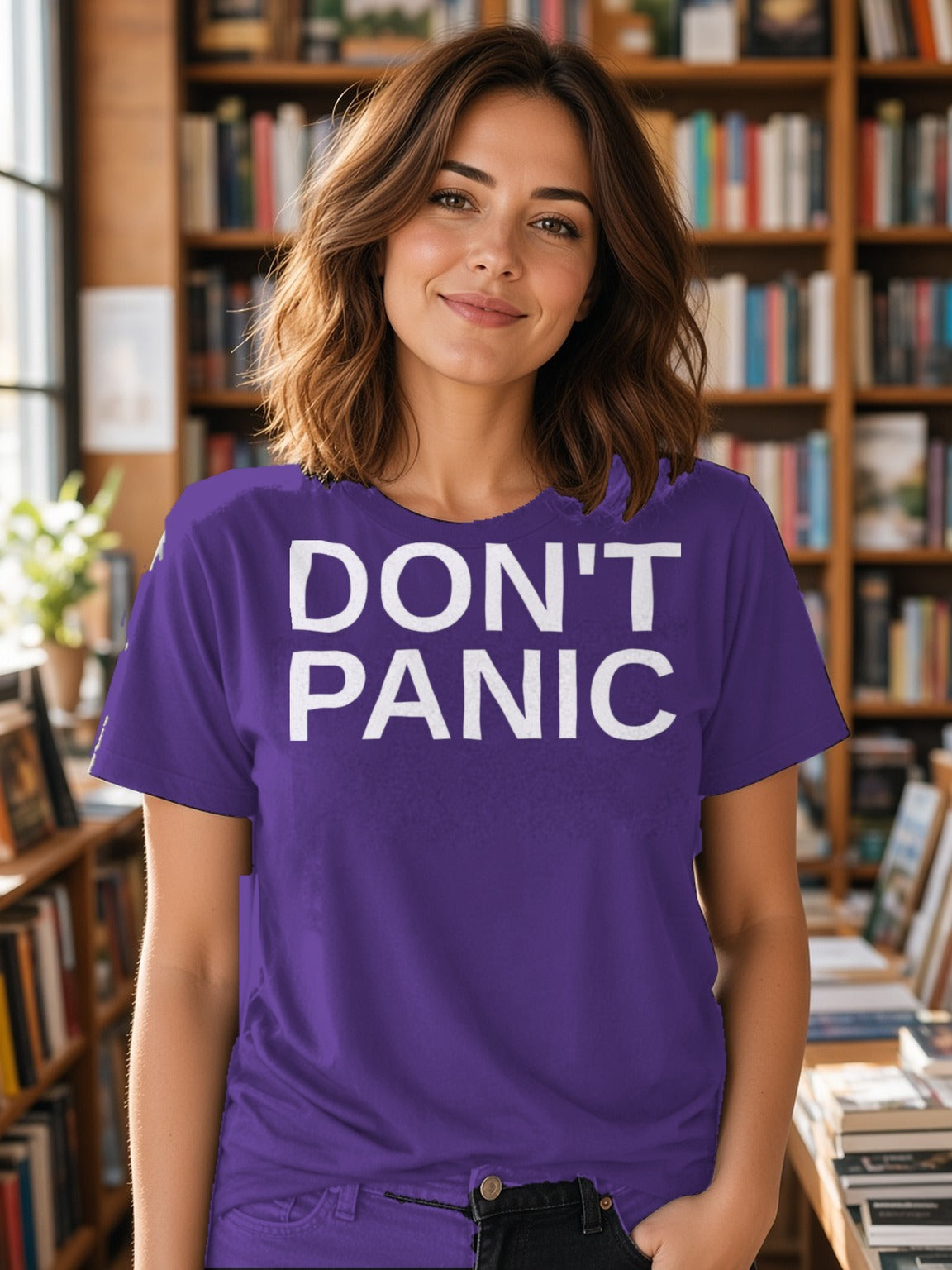 DON'T PANIC Big Text Tee – Team Purple