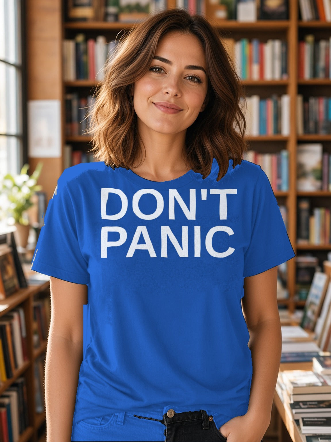 DON'T PANIC Big Text Tee – True Royal