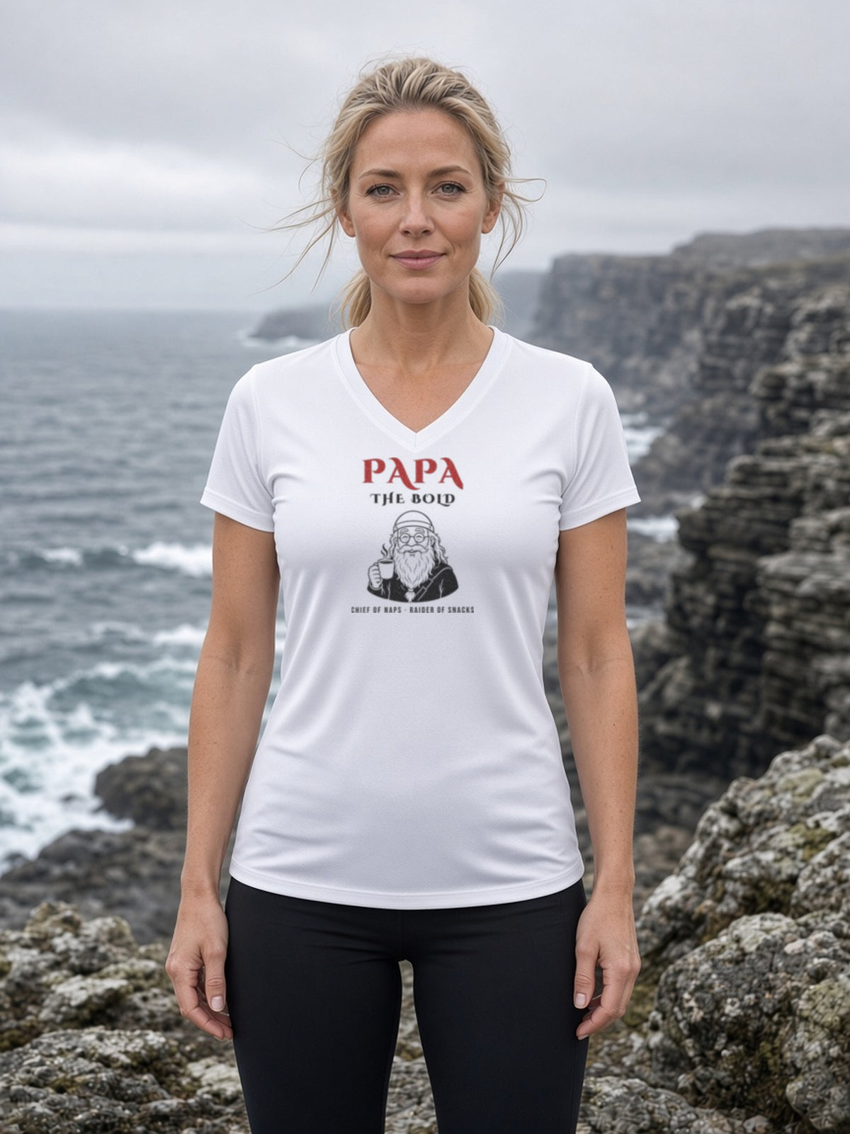 Papa the Bold Viking Grandpa Women's V-Neck Tee (Polyester) - White
