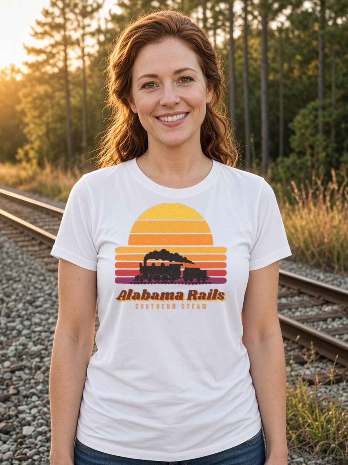 Southern Steam Sunset Alabama Rails Tee - White