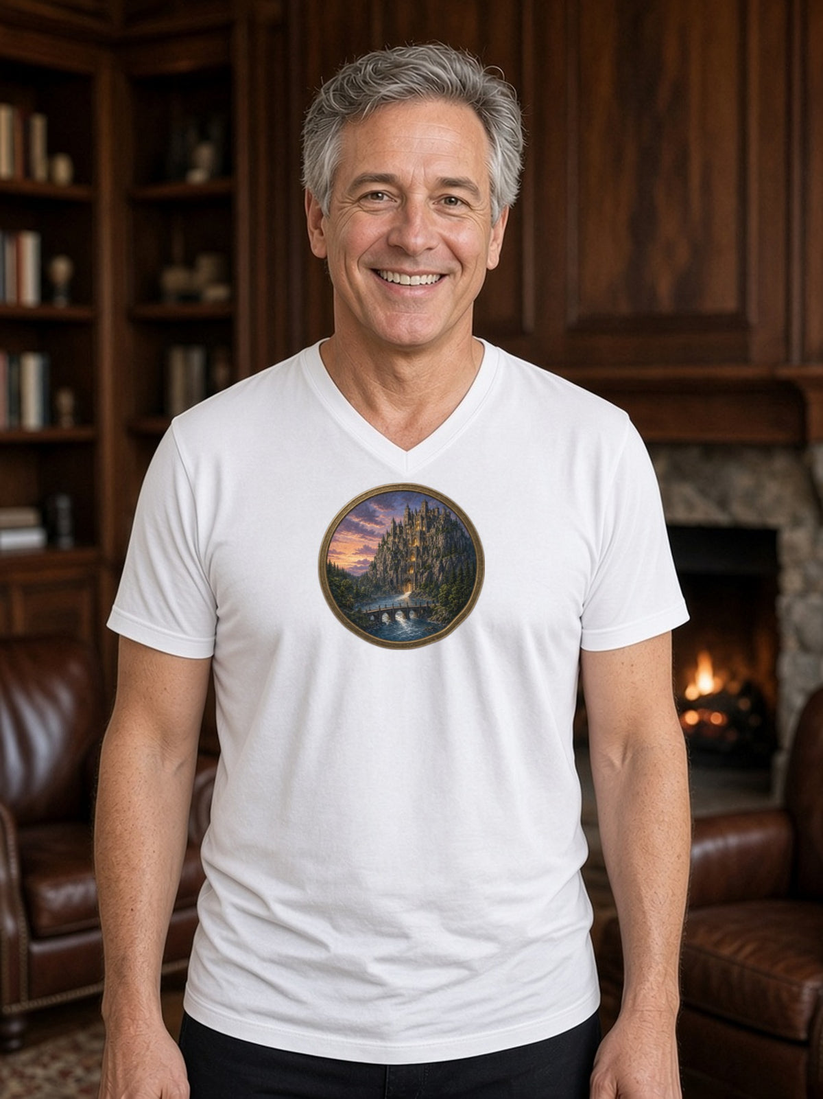 Fortress of the River Gate V-Neck Tee - White