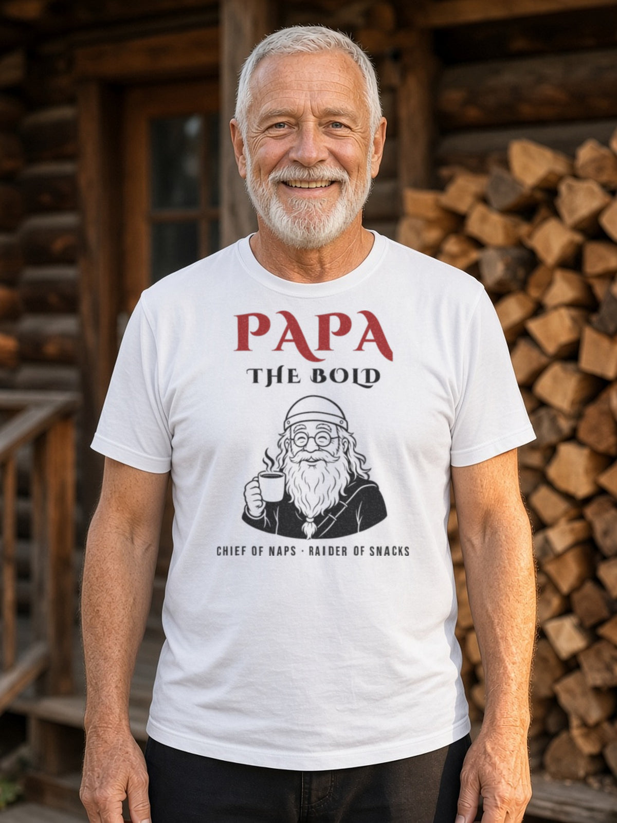 Papa the Bold Viking Grandpa Tee - White