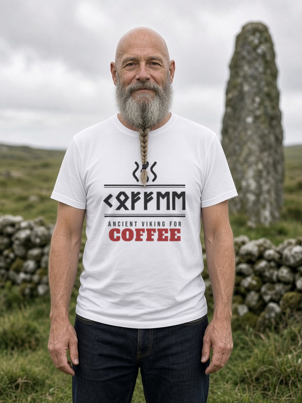 Ancient Viking for Coffee Rune Tee - White