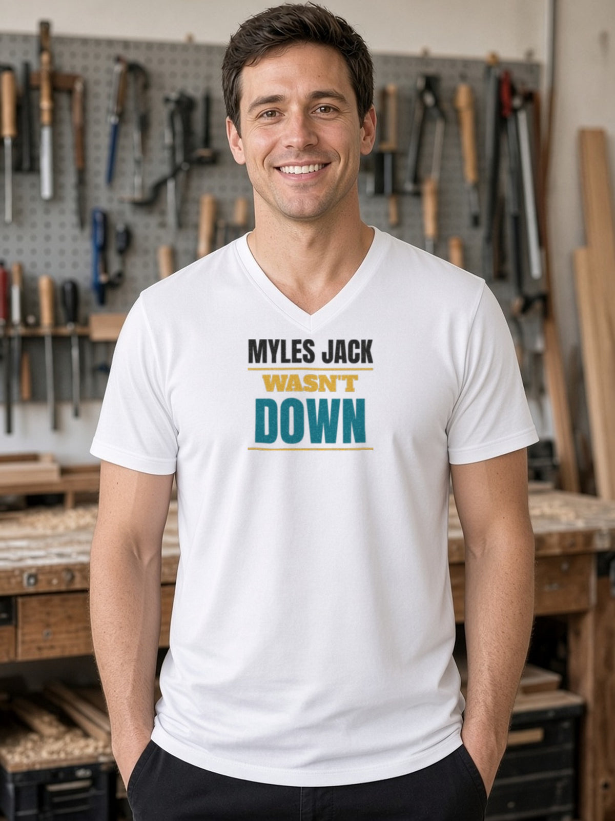 MYLES JACK WASN'T DOWN V-Neck Tee (Poly Blend) - White
