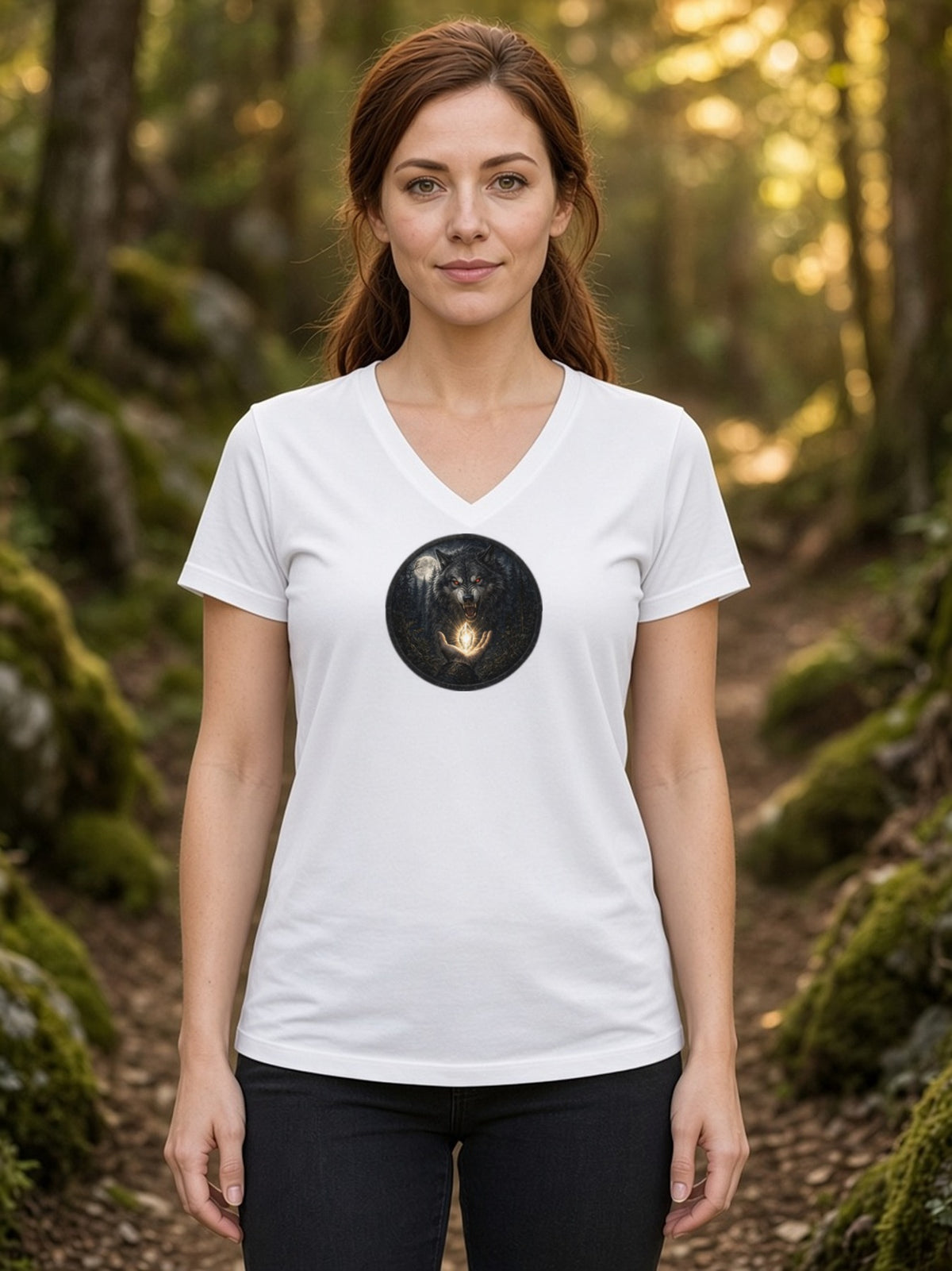 The Wolf and the Shining Gem V-Neck Tee - White