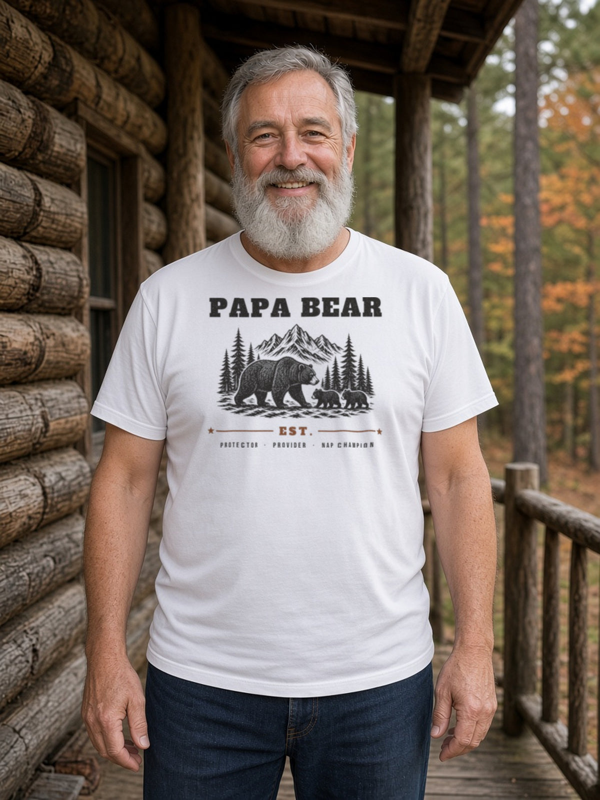 Papa Bear Woodcut Tee - White