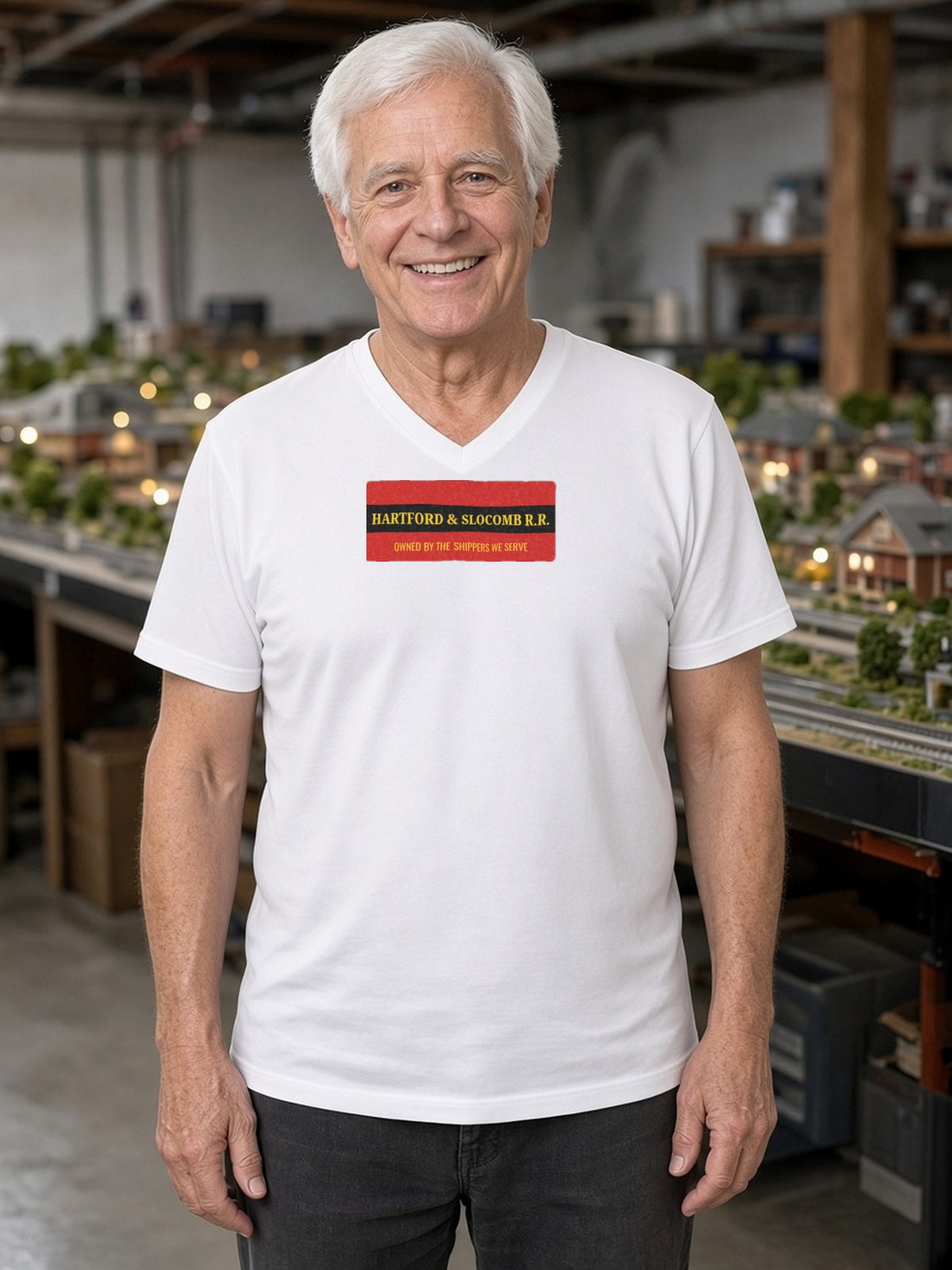 Hartford & Slocomb Railroad Heritage V-Neck Tee (Poly Blend) - White