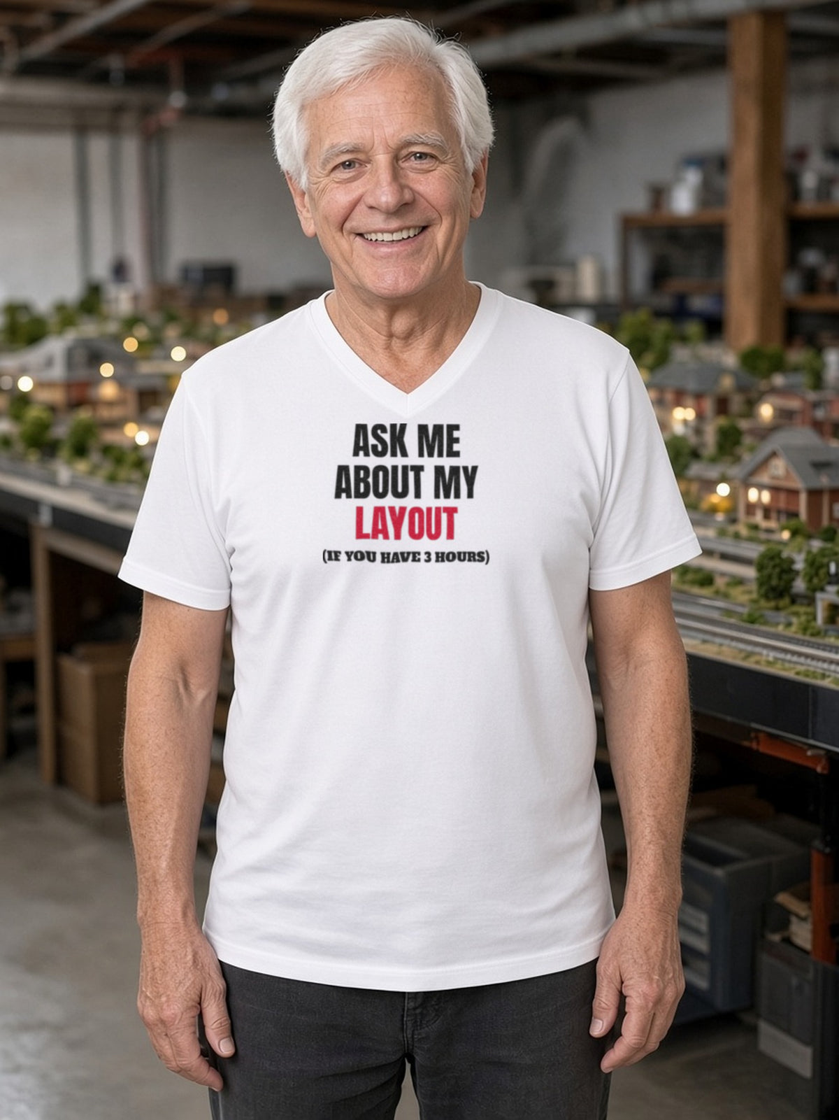 Ask Me About My Layout (If You Have 3 Hours) V-Neck Tee (Poly Blend) - White