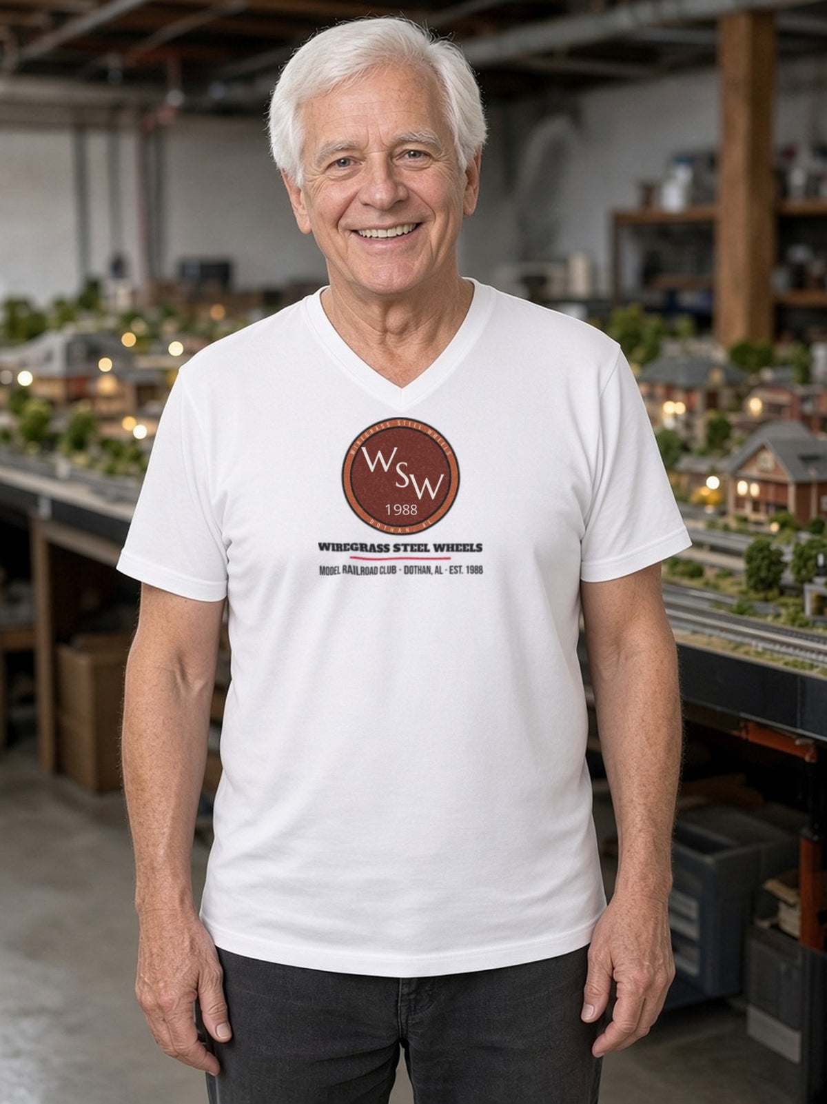 Wiregrass Layout V-Neck Tee (Poly Blend) - White