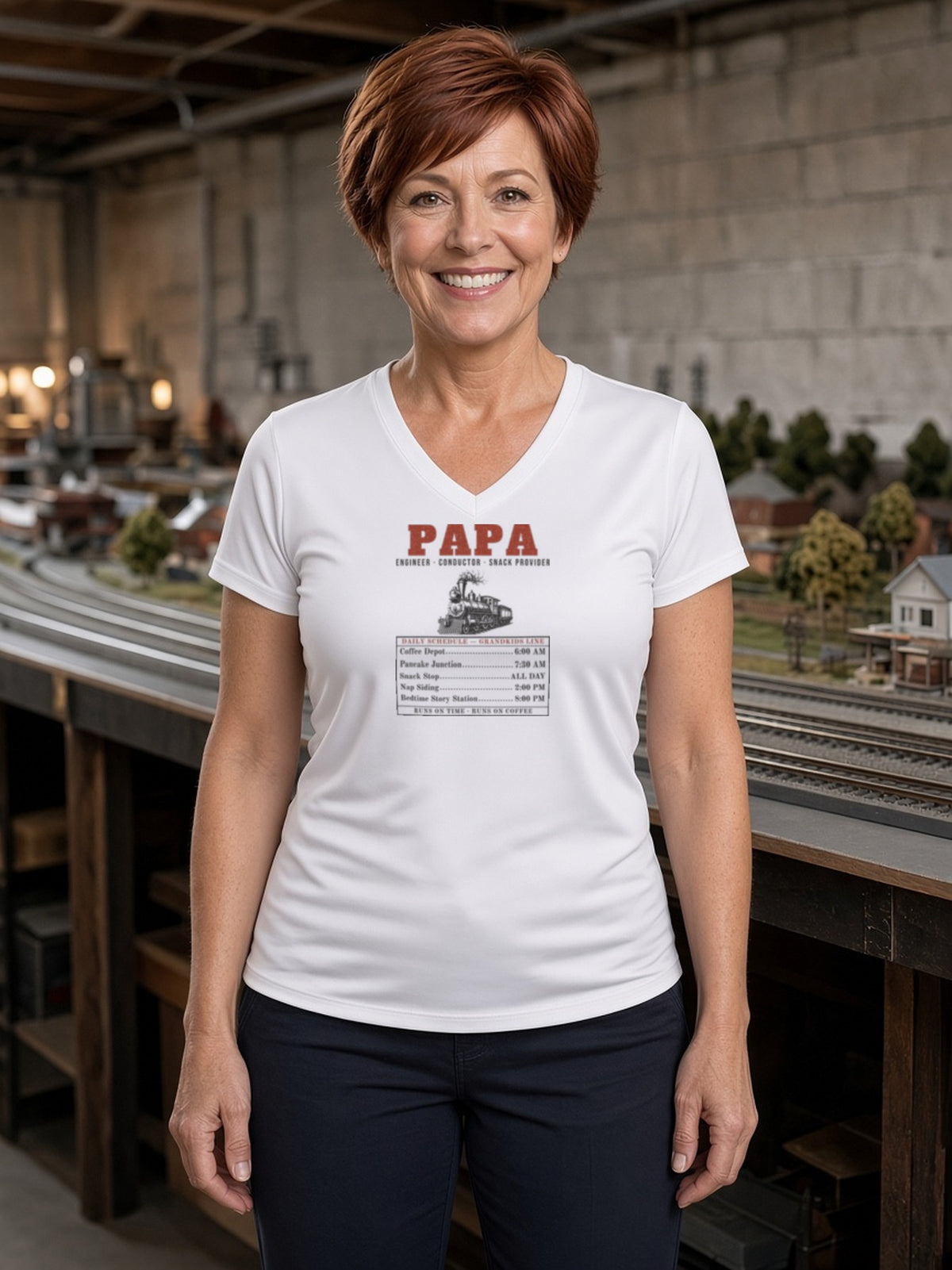 Papa: Engineer, Conductor, Snack Provider Women's V-Neck Tee (Polyester) - White