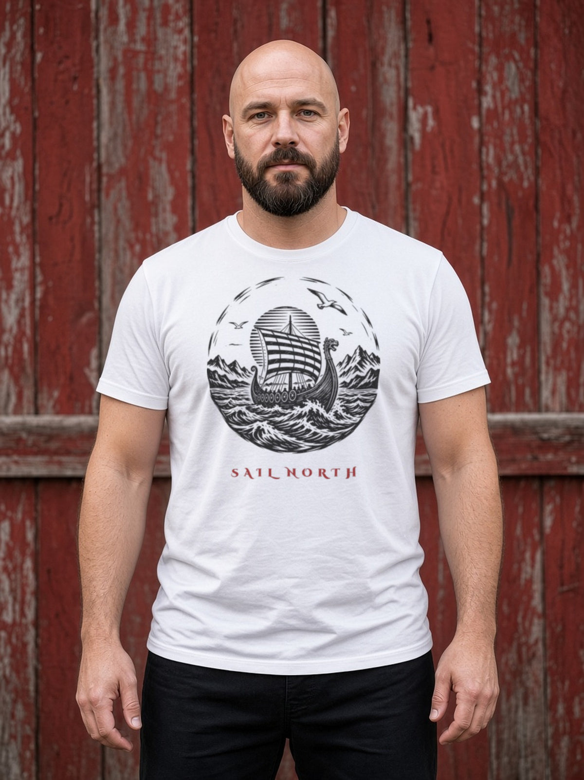 Sail North Longship Woodcut Tee - White