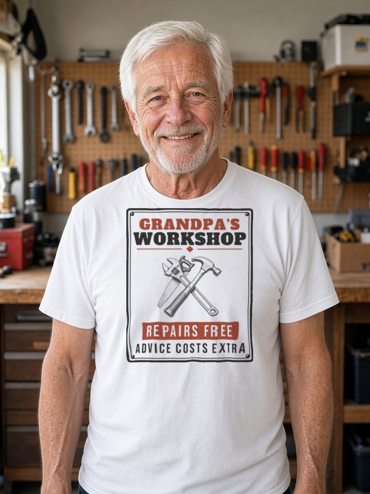 Grandpa's Workshop Tin Sign Tee - White
