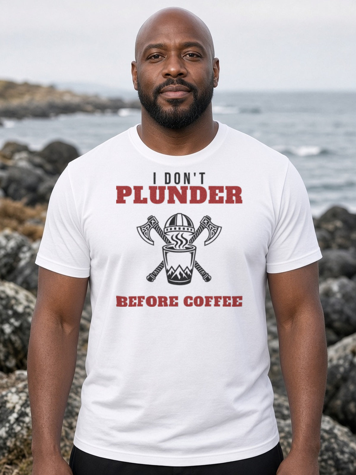 I Don't Plunder Before Coffee Viking Tee - White