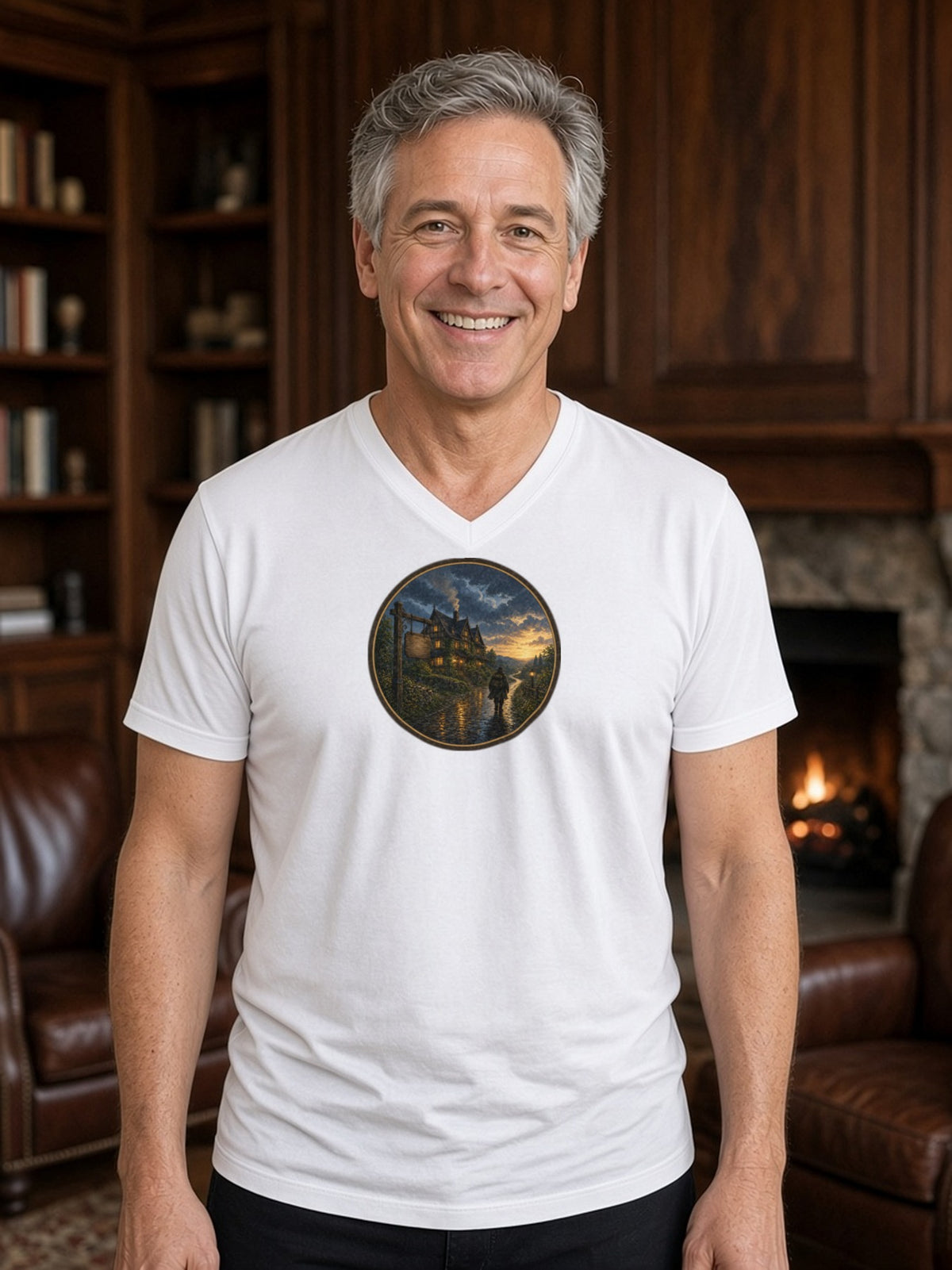 The Wayside Inn V-Neck Tee (Poly Blend) - White