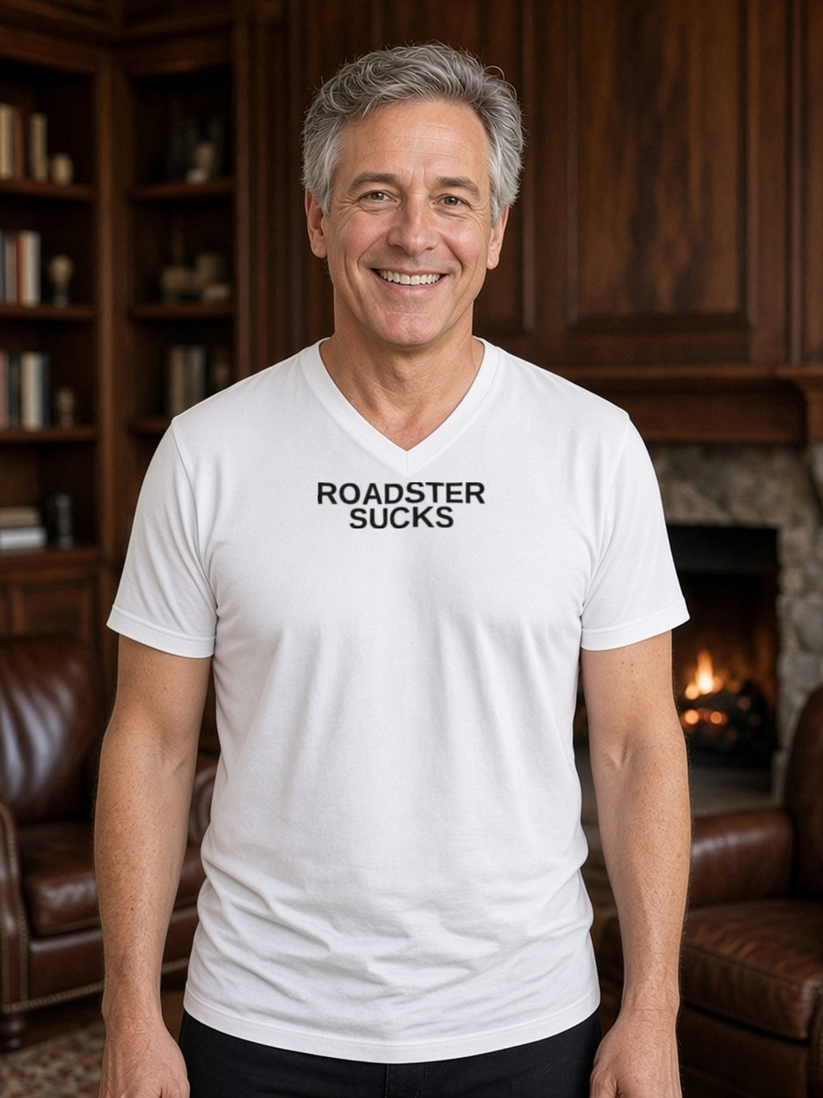 ROADSTER SUCKS V-Neck Tee (Poly Blend) - White