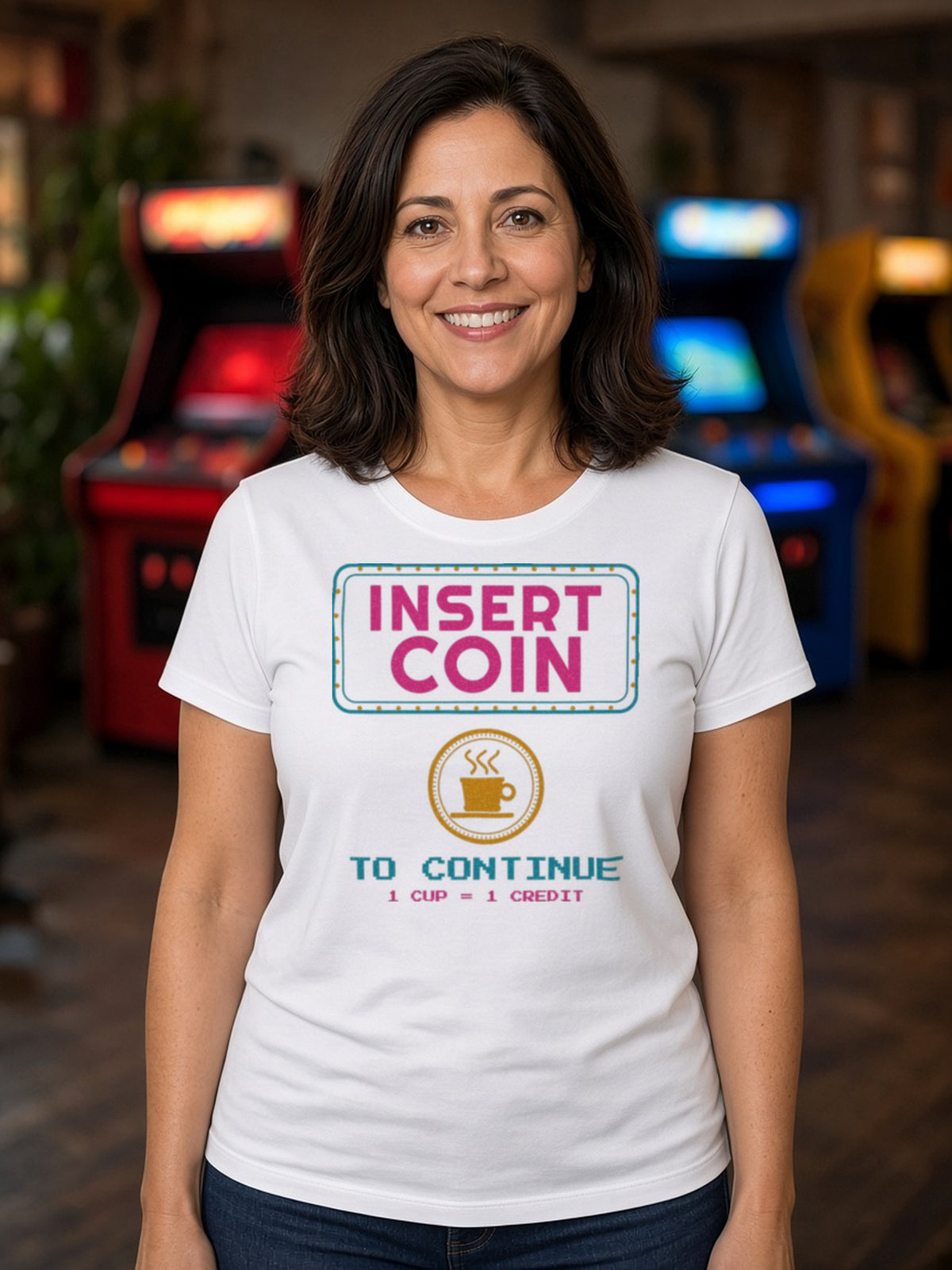 Insert Coin to Continue Coffee Tee - White