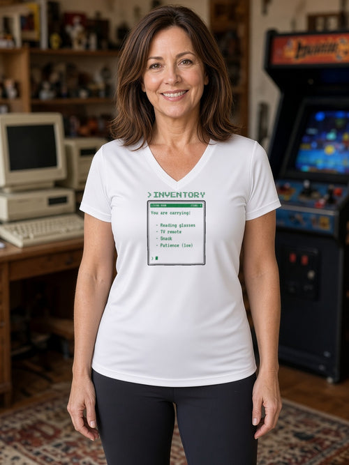 >INVENTORY Text Adventure Women's V-Neck Tee (Polyester) - White