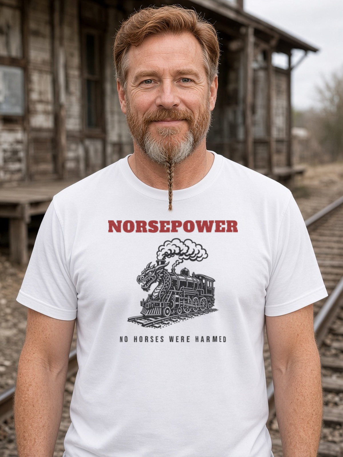 NORSEPOWER Dragon Steam Locomotive Tee - White