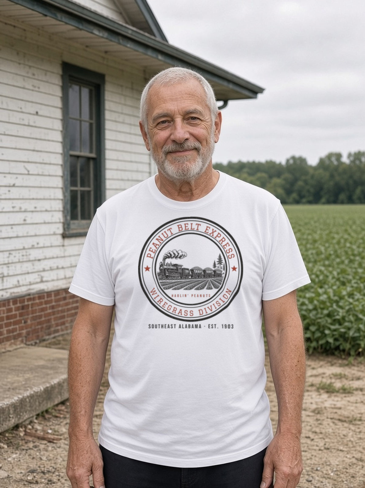 Peanut Belt Express Railroad Herald Tee - White