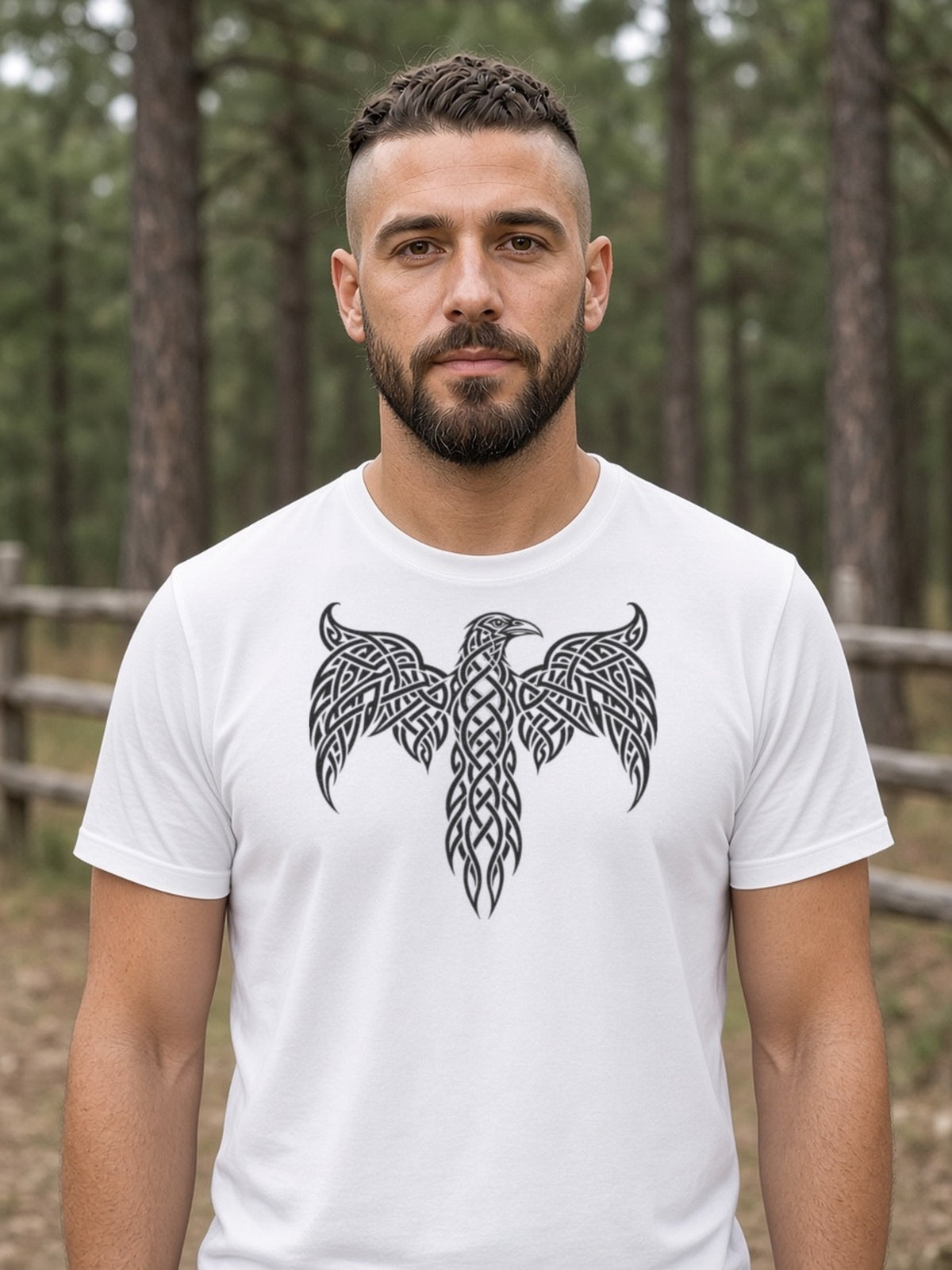 Knotwork Raven Norse Art Tee - White