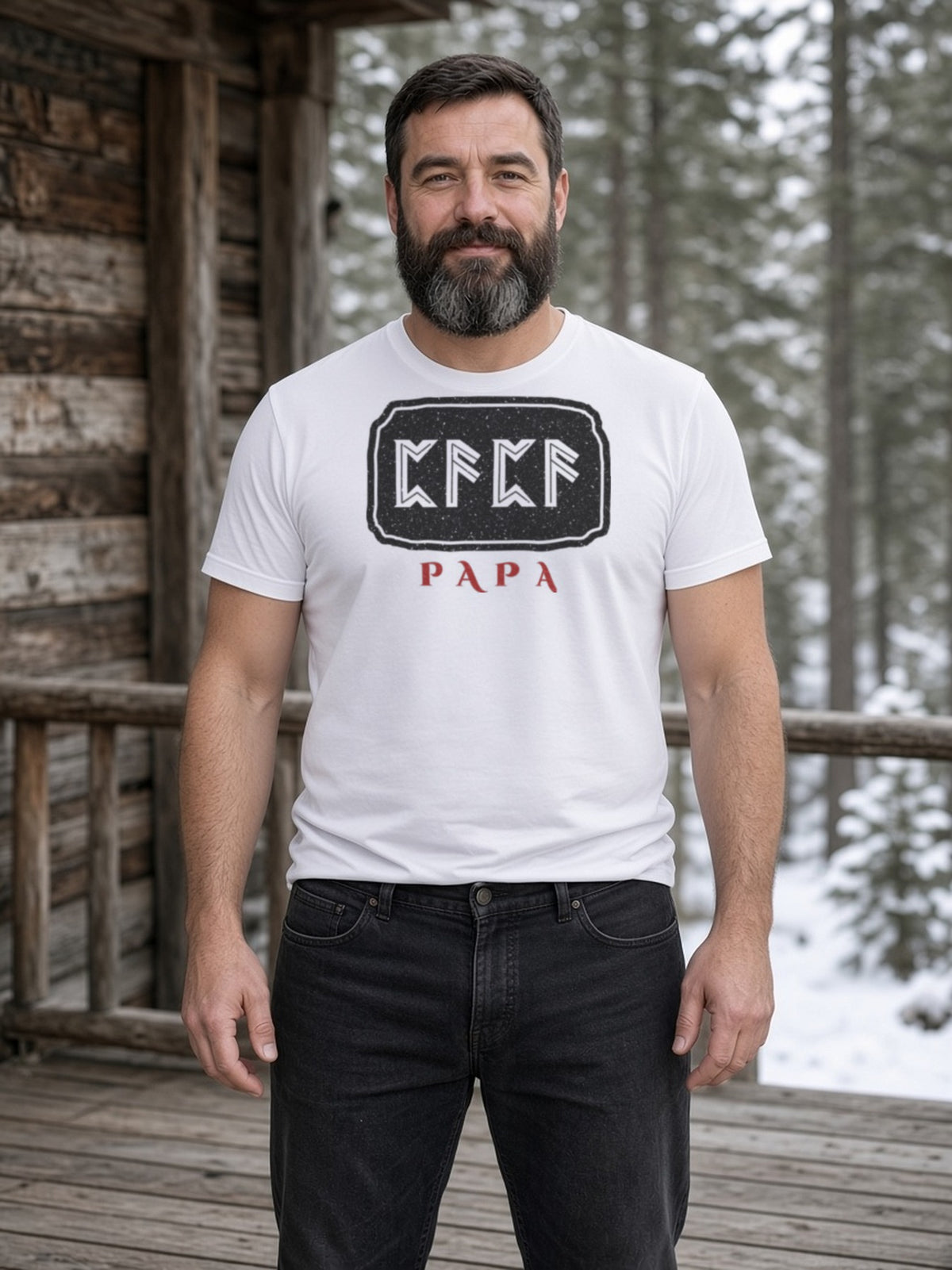 PAPA in Runes Carved Stone Tee - White