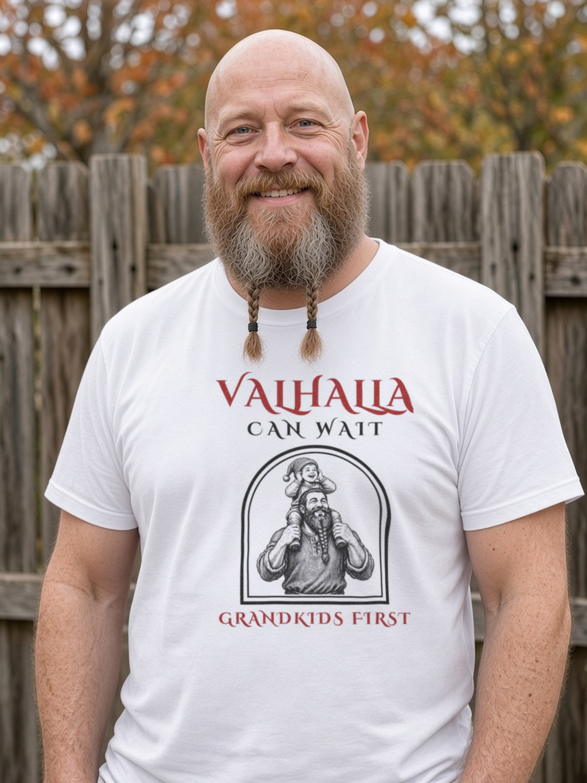 Valhalla Can Wait, Grandkids First Viking Tee - White