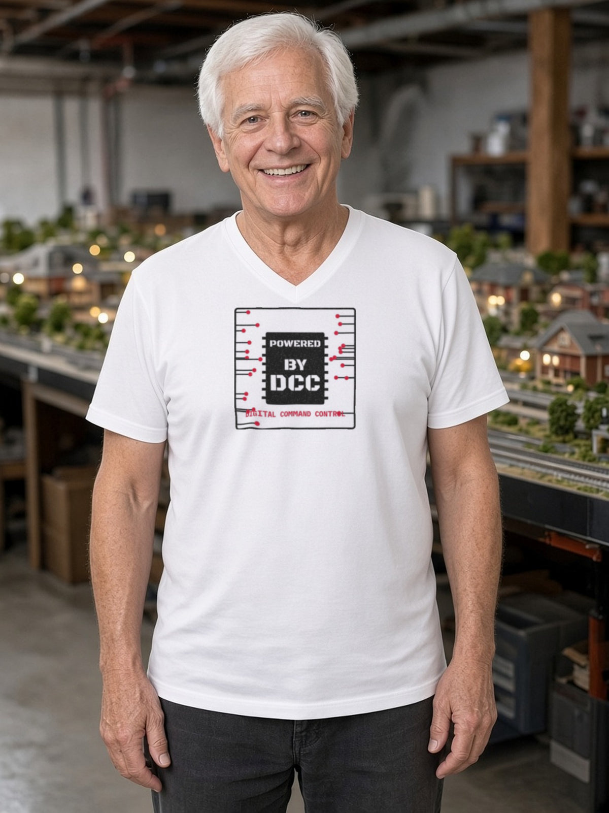 Powered By DCC V-Neck Tee (Poly Blend) - White